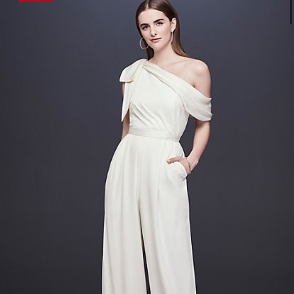 Copy: One-Shoulder Crepe Wedding Jumpsuit with Bow